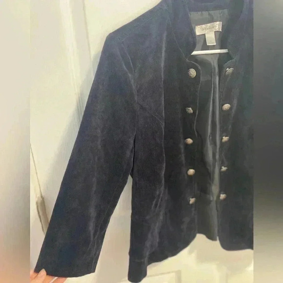 Open Front Double-Breasted Blazer Navy Blue Soft Corduroy 3/4 Sleeve Size Medium - Picture 3 of 9